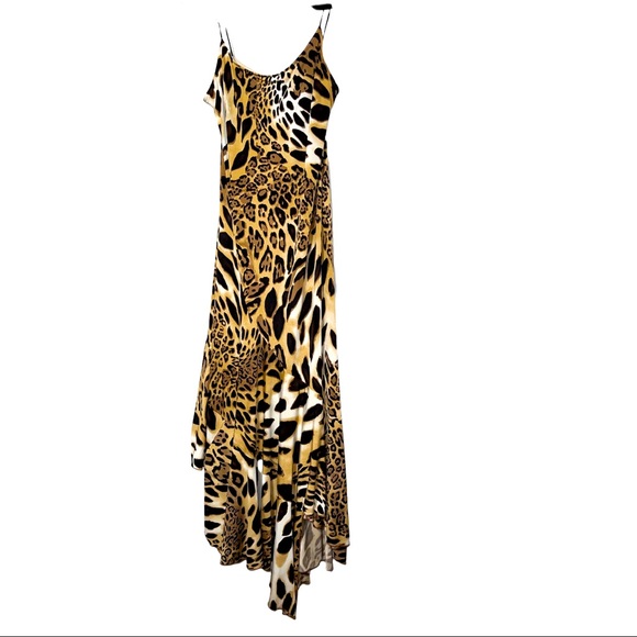 Vintage Animal Print Womens Sz Small Dress Asymmetrical Ruffle Hem Newport News - Picture 2 of 11